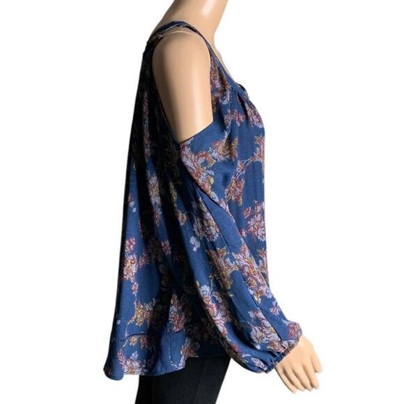 Knox Rose Women's XXL Top Cold Shoulder Floral Multicolor Print Elastic Cuff NEW - Picture 3 of 10